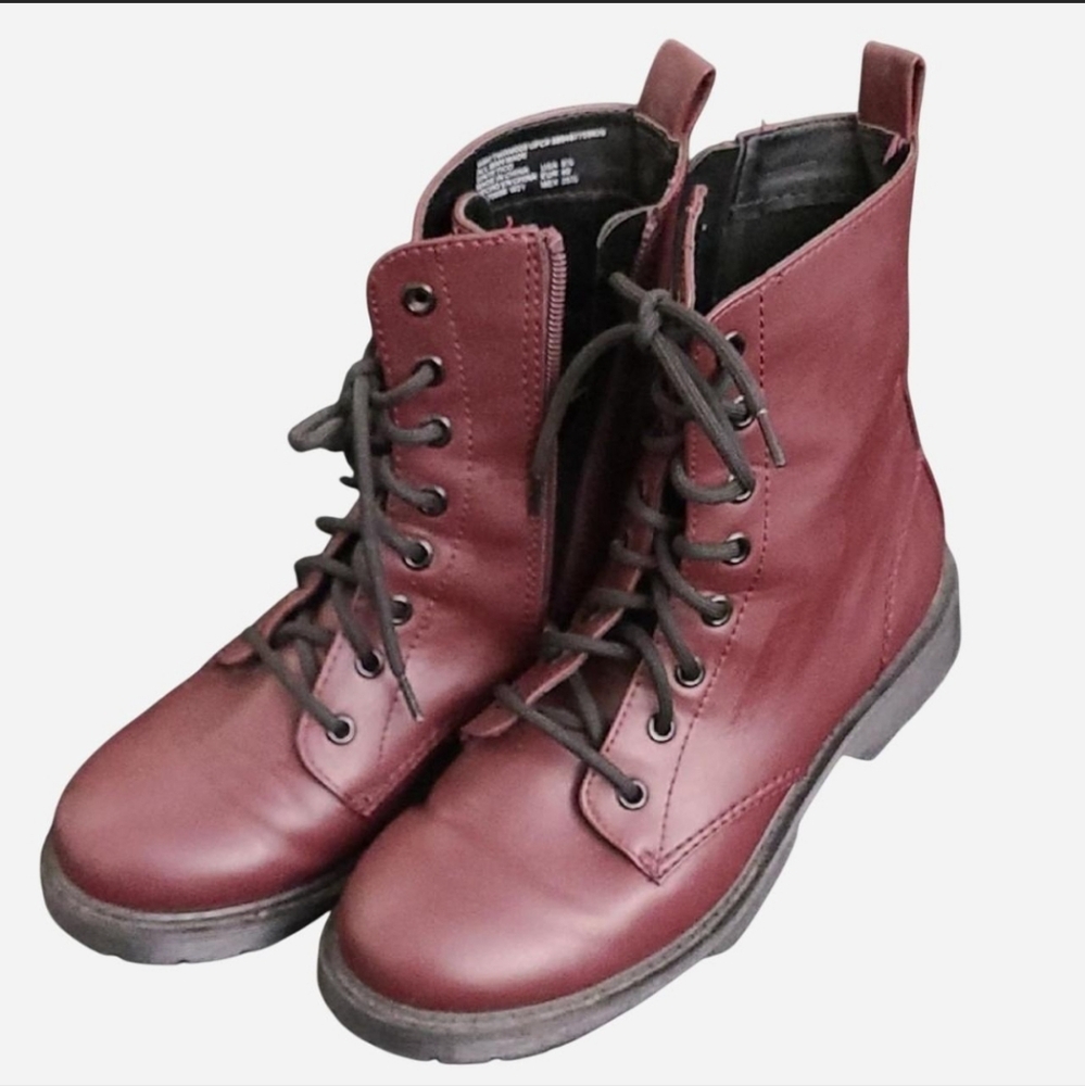 Time and Tru Red Combat Moto Boots with Chunky Sole